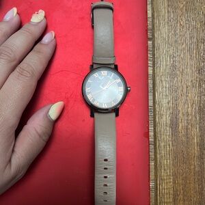 Tan Leather Strap Watch with Roman Numerals